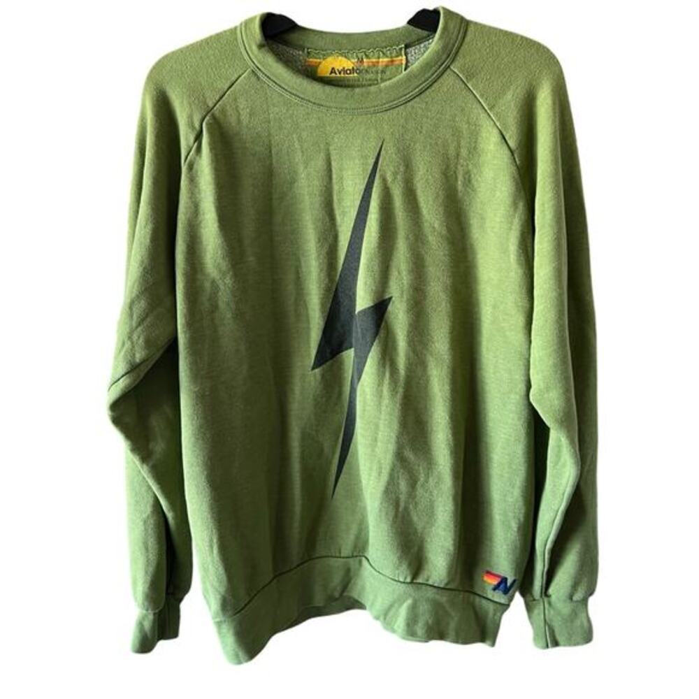 Authentic Aviator Nation Retired Avacado Green lightening bolt sweatshirt SZ M